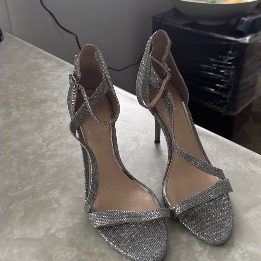 Jessica Simpson Glittering Silver Heels